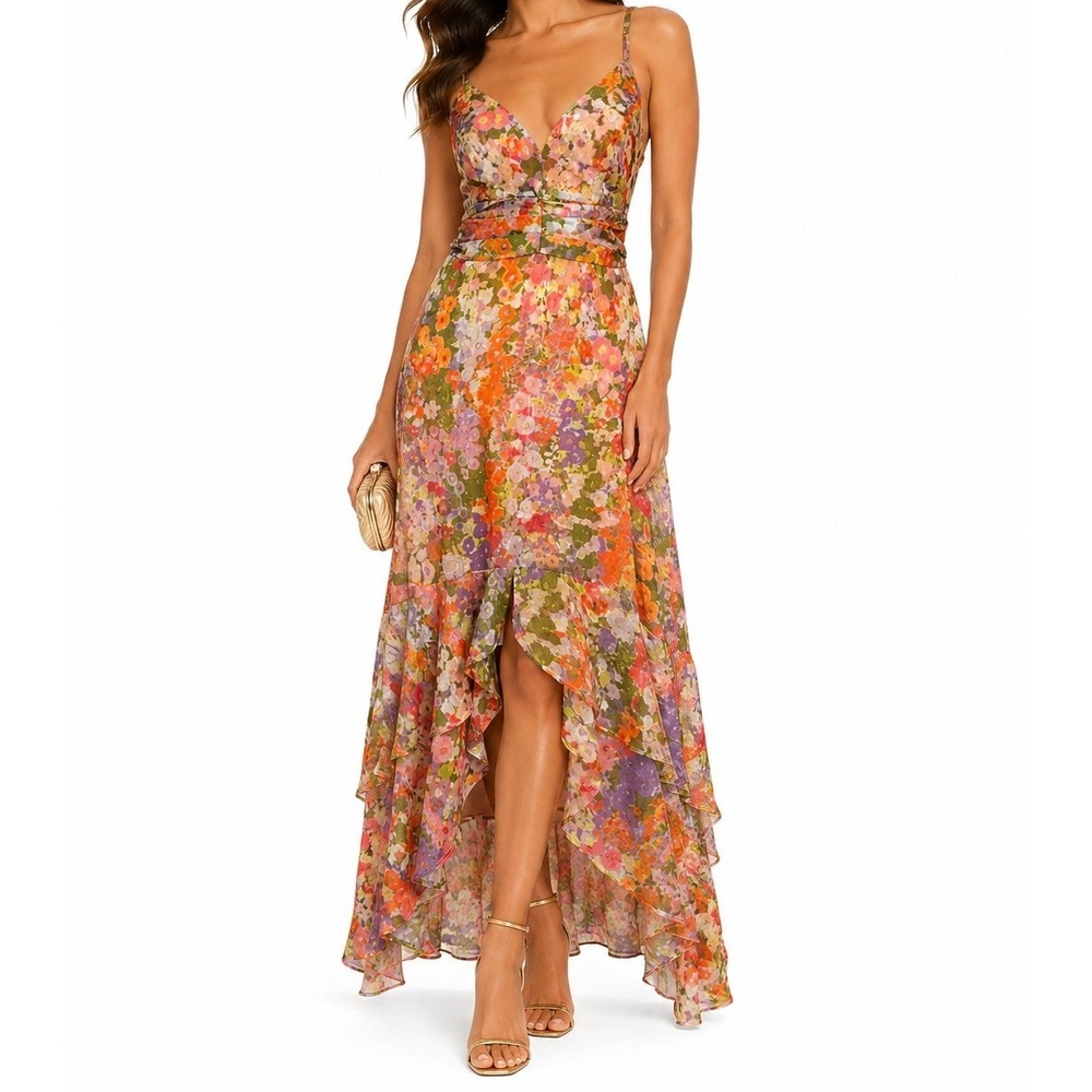 Hutch Floral High Low Maxi Dress Ruffle Wedding Guest Multicolor Size 6